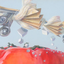 東京藝術大学デザイン科 平面構成 モチーフ:トマト、目玉クリップ、立方体、合成繊維 (在校生徒作品)