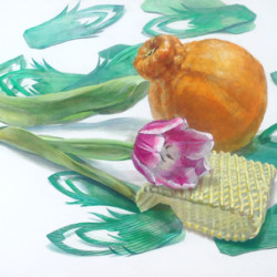 東京藝術大学工芸科 平面構成 モチーフ:デコポン、チューリップ、バラン、緩衝材 (在校生徒作品)